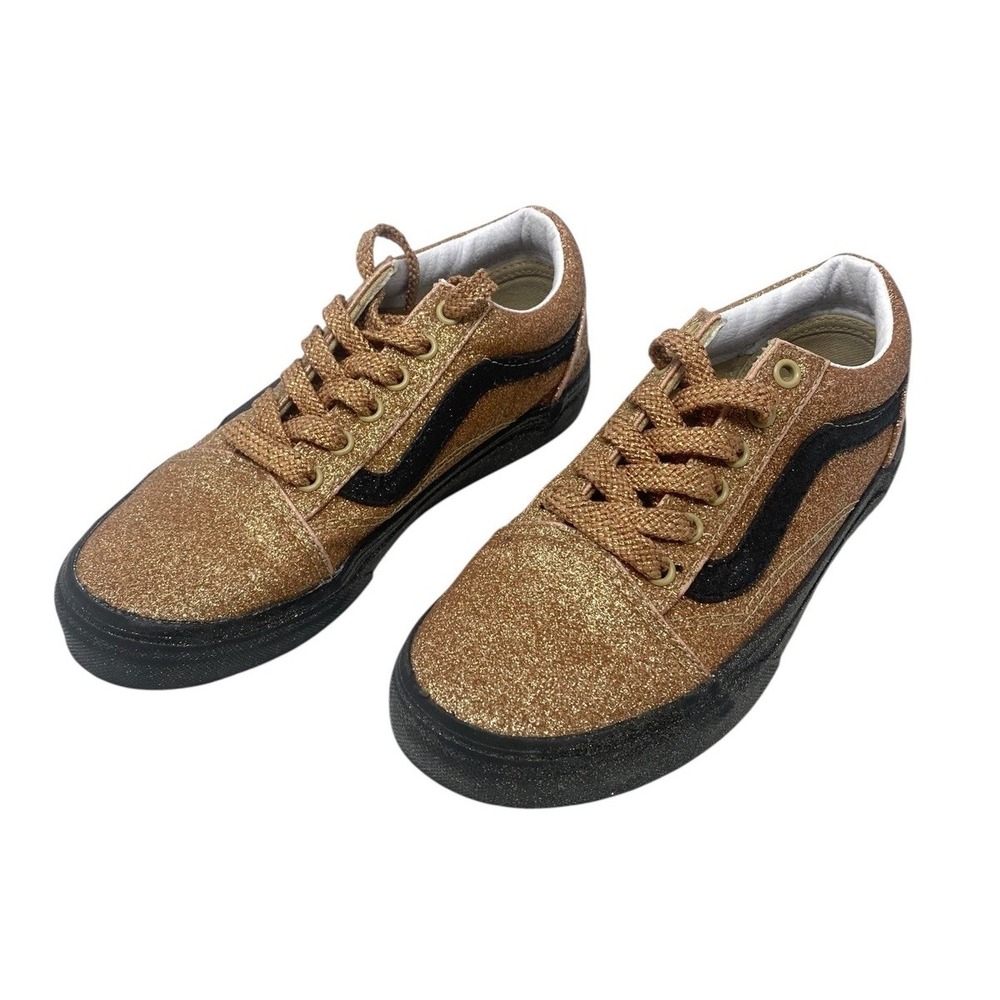 Vans Kids Gold Casual Old Skool Party Glitter Lace Up Size 2.5 Sneakers 508357